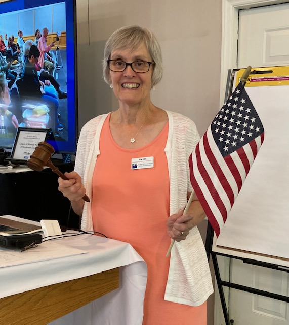 Liz with Flag and Gavel
